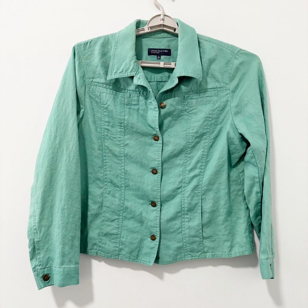 Jones New York Signature Green Button-Up Jacket Womens Size XL Linen Coastal